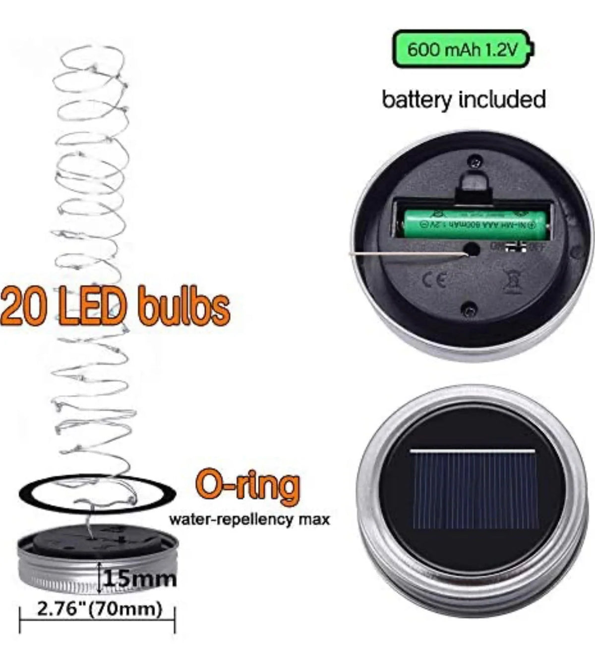 Mason Jar Lights Solar Powered Waterproof Set of 2