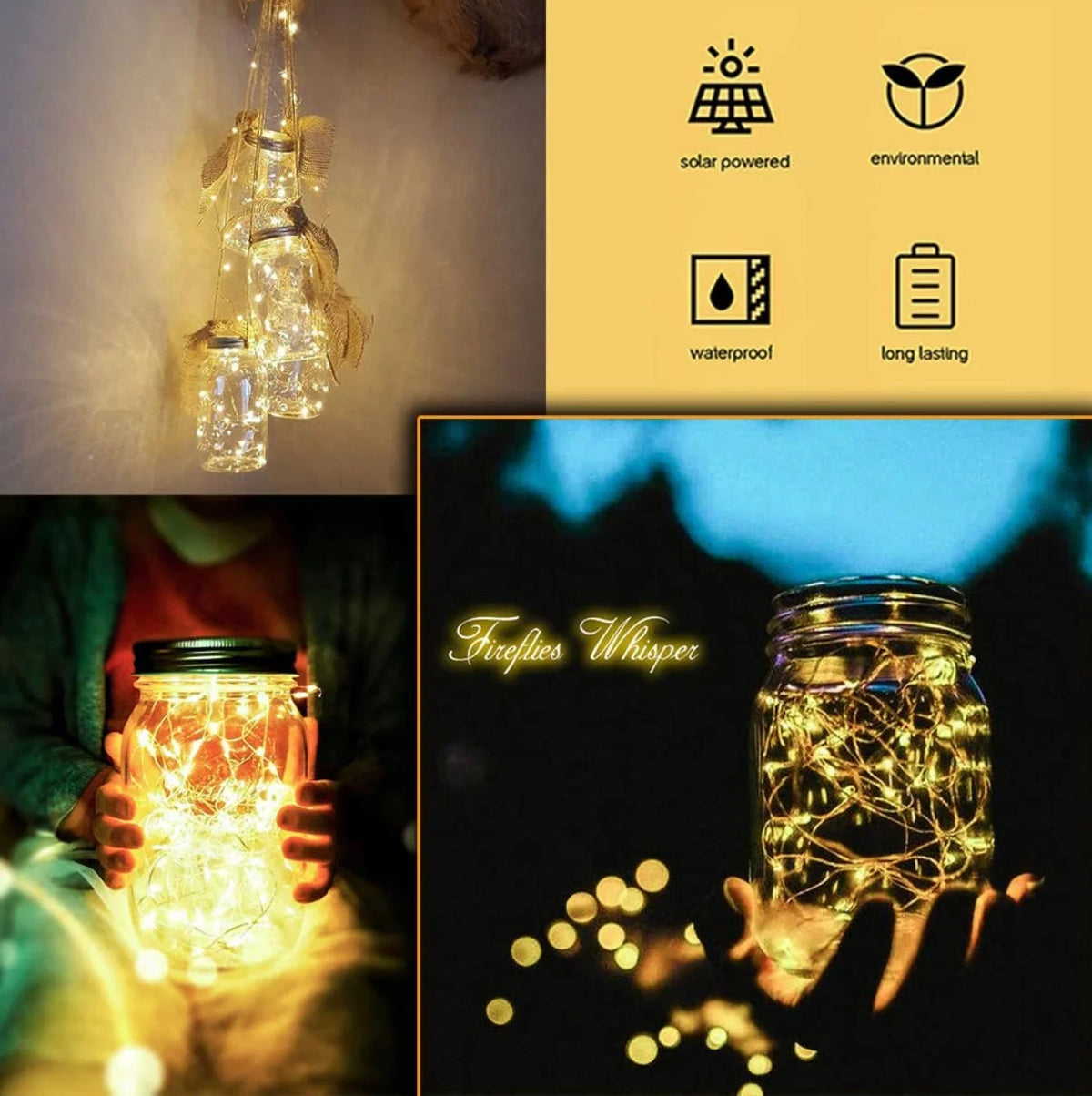 Mason Jar Lights Solar Powered Waterproof Set of 2