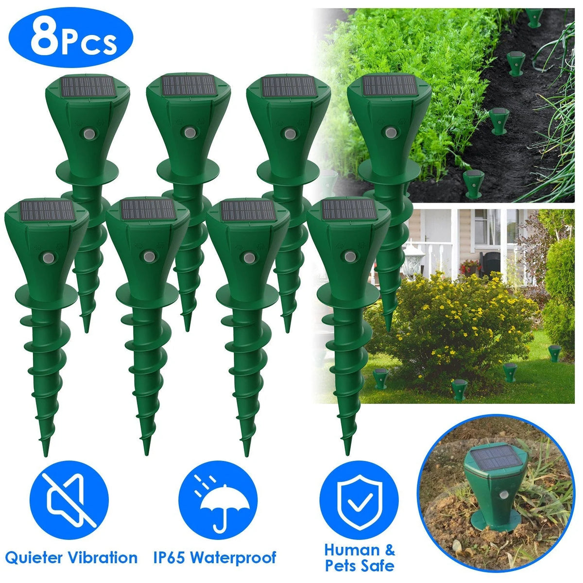 Mole Repellent Stakes Solar-Powered Vibrating Waterproof
