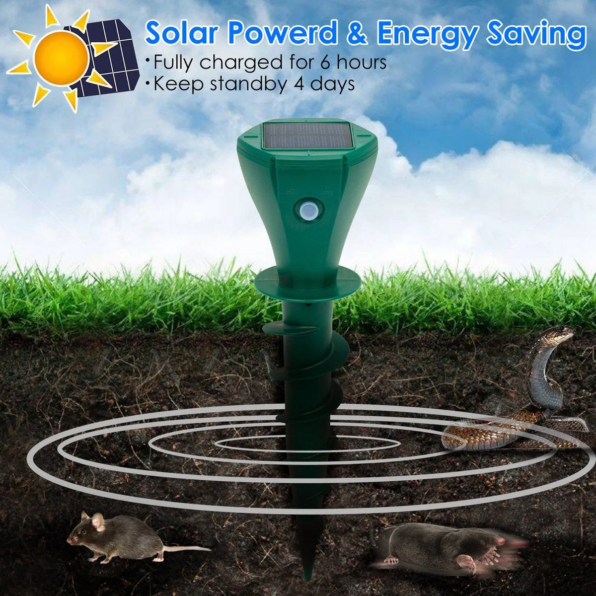 Mole Repellent Stakes Solar-Powered Vibrating Waterproof