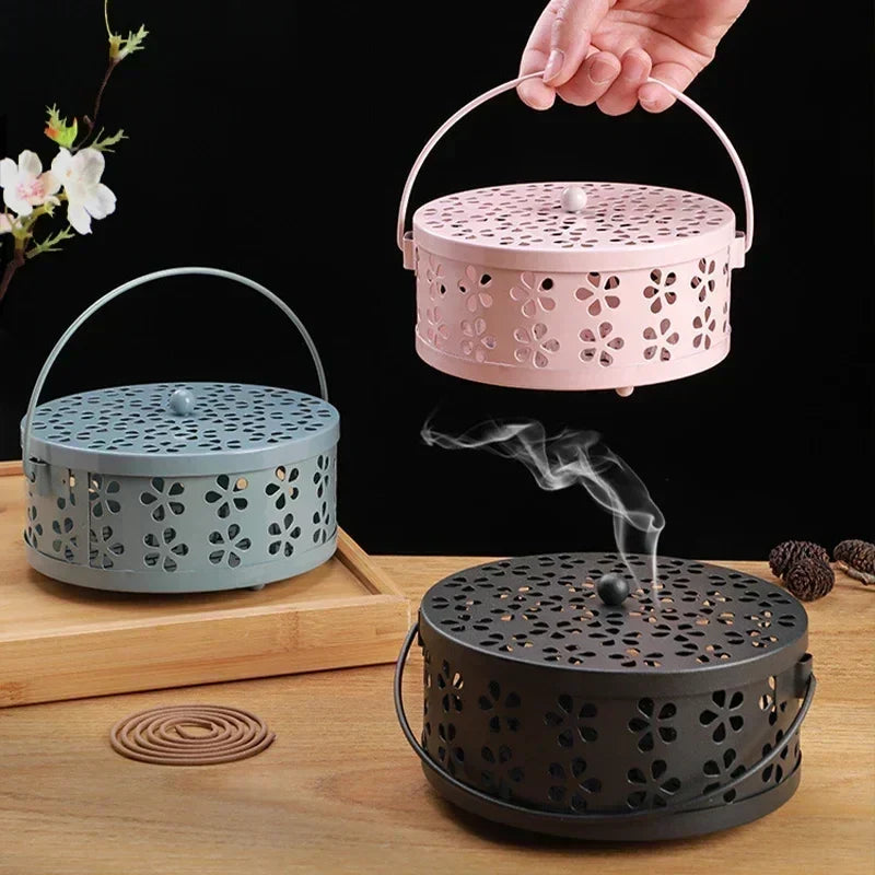 Mosquito Coil Holder Iron Portable Handle Tray