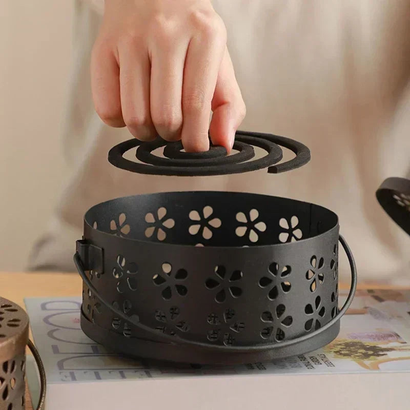 Mosquito Coil Holder Iron Portable Handle Tray