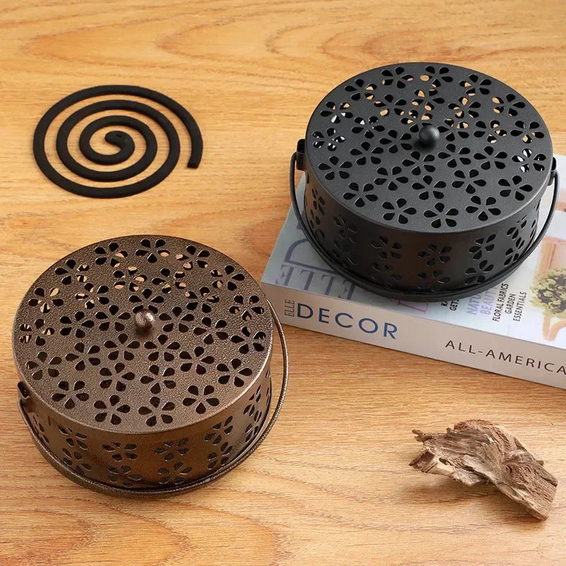Mosquito Coil Holder Iron Portable Handle Tray
