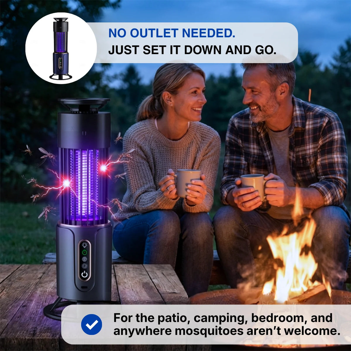 Mosquito Trap Lamp UV LED Rechargeable Cordless Silent Operation