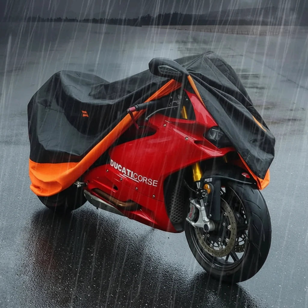 Motorcycle Cover Waterproof UV-Resistant Reflective Strips & Lock Hole