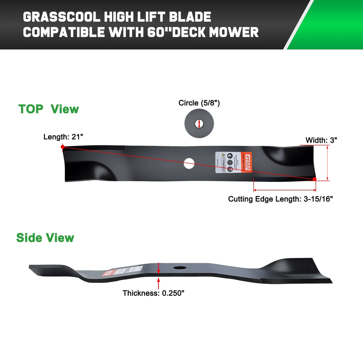 Mower Blades High-Lift Set of 3 Fits 60-Inch Mowers