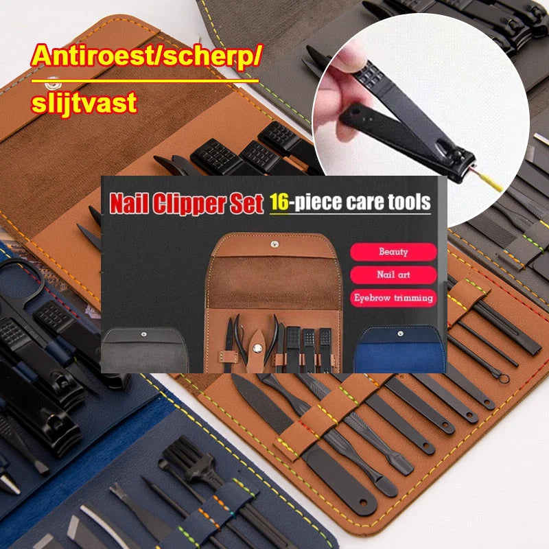 Nail Care Set Stainless Steel 16-Piece Travel Case