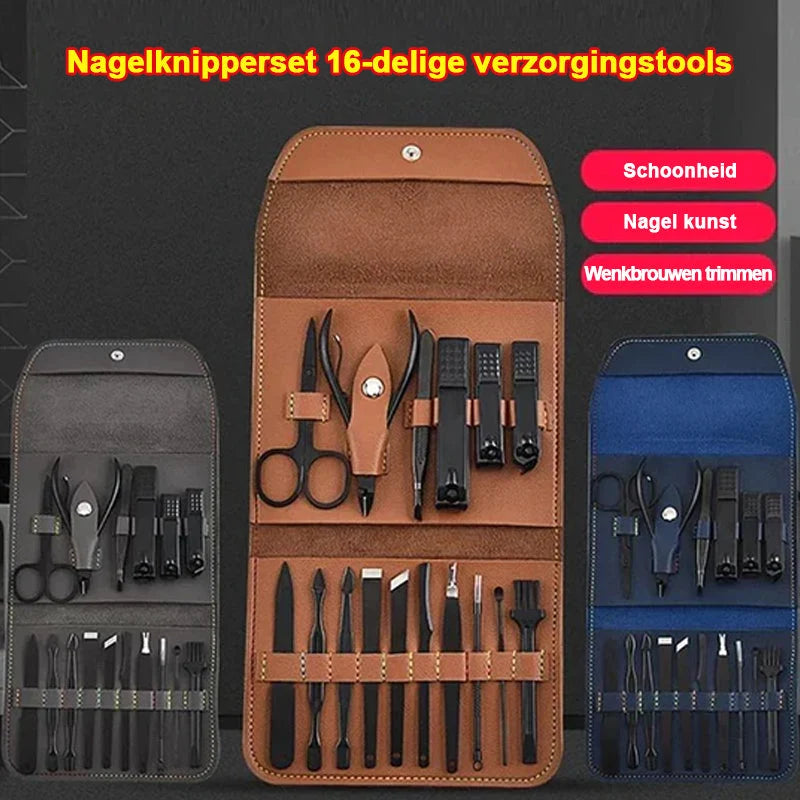 Nail Care Set Stainless Steel 16-Piece Travel Case