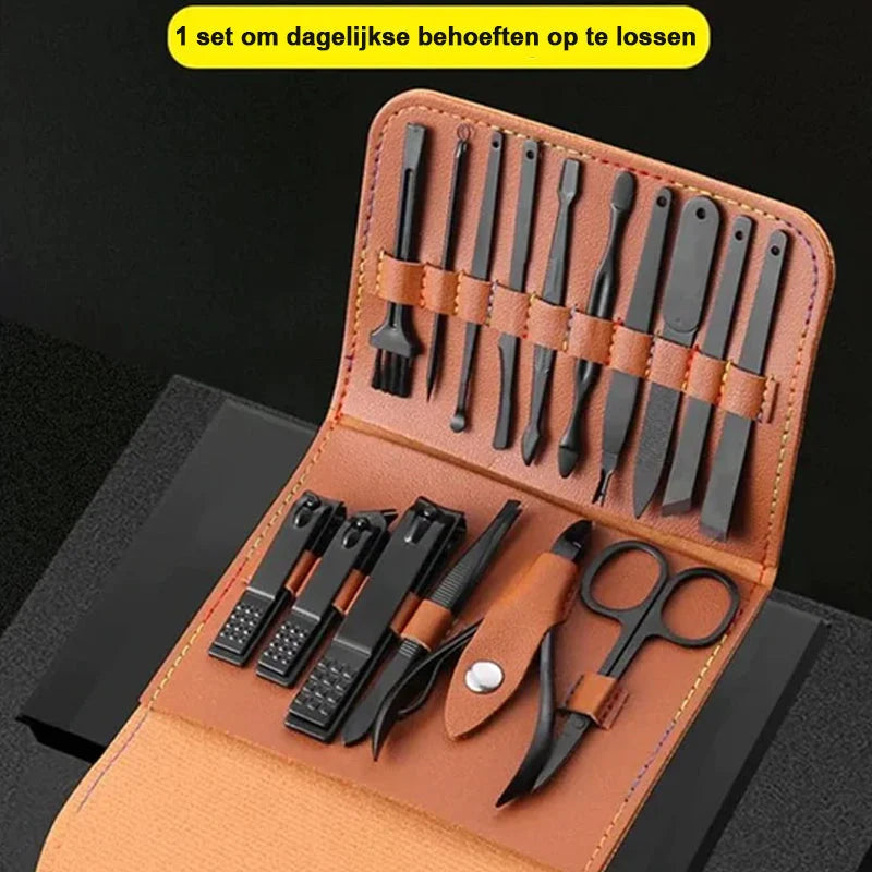 Nail Care Set Stainless Steel 16-Piece Travel Case