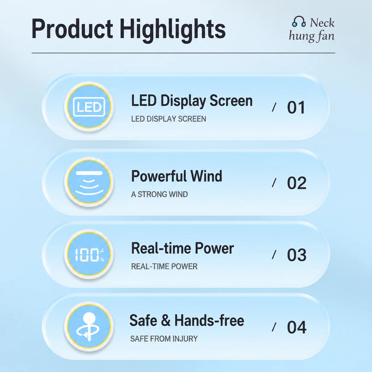 Neck Fan Hands-Free Rechargeable 3 Speed Settings