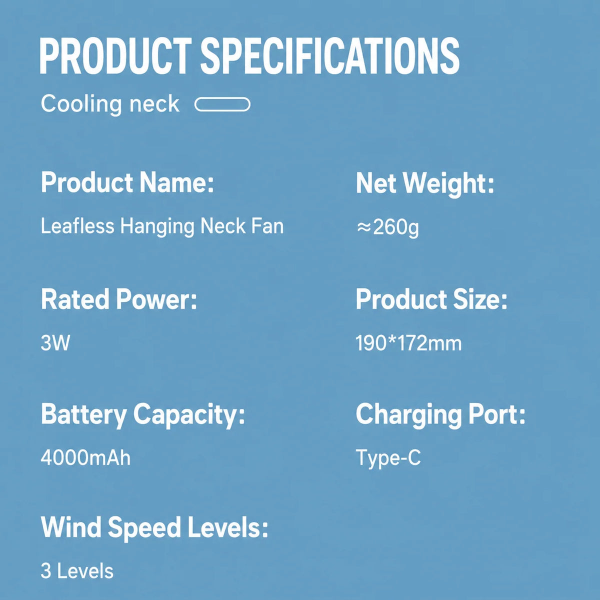 Neck Fan Hands-Free Rechargeable 3 Speed Settings