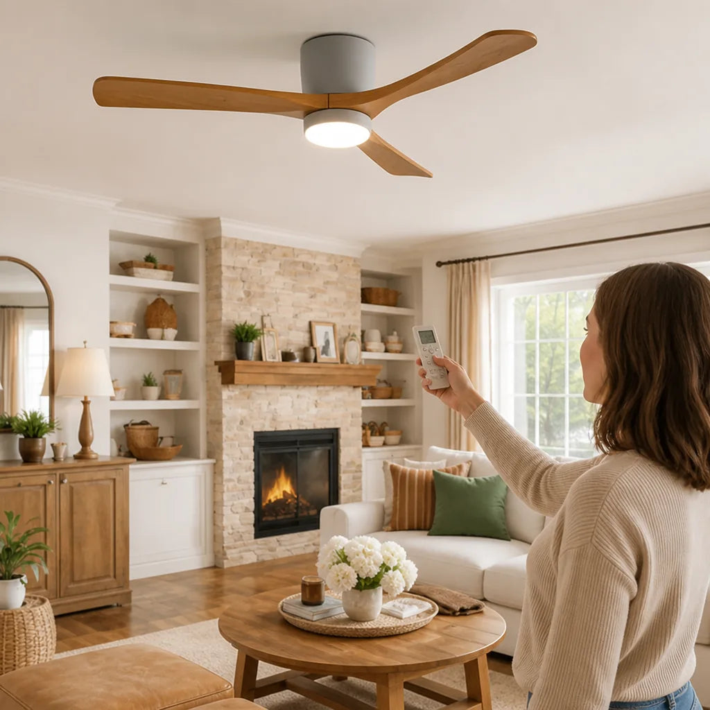 Nordic Solid Wood Ceiling Fan Light
