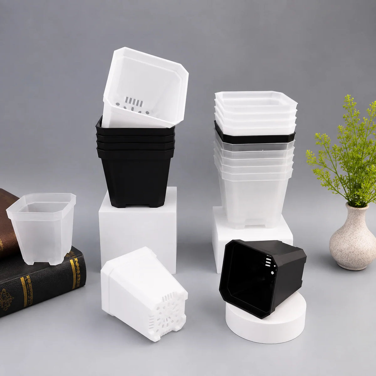 Nursery Pots Square Drainage Holes Set of 10