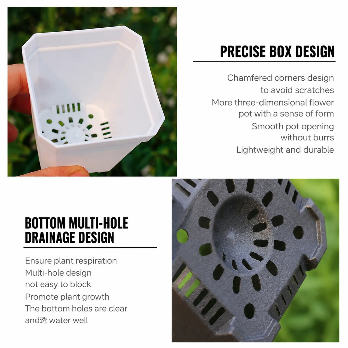 Nursery Pots Square Drainage Holes Set of 10