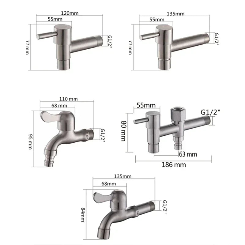 Outdoor Faucet 304 Stainless Steel Wall-Mounted Rust-Resistant