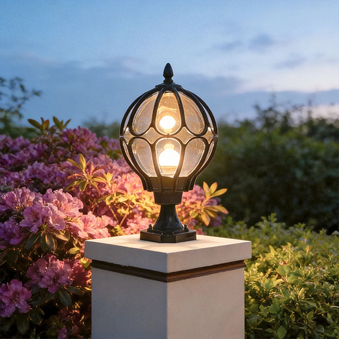 Outdoor Pillar Light Glass Globe IP65 E27 Socket