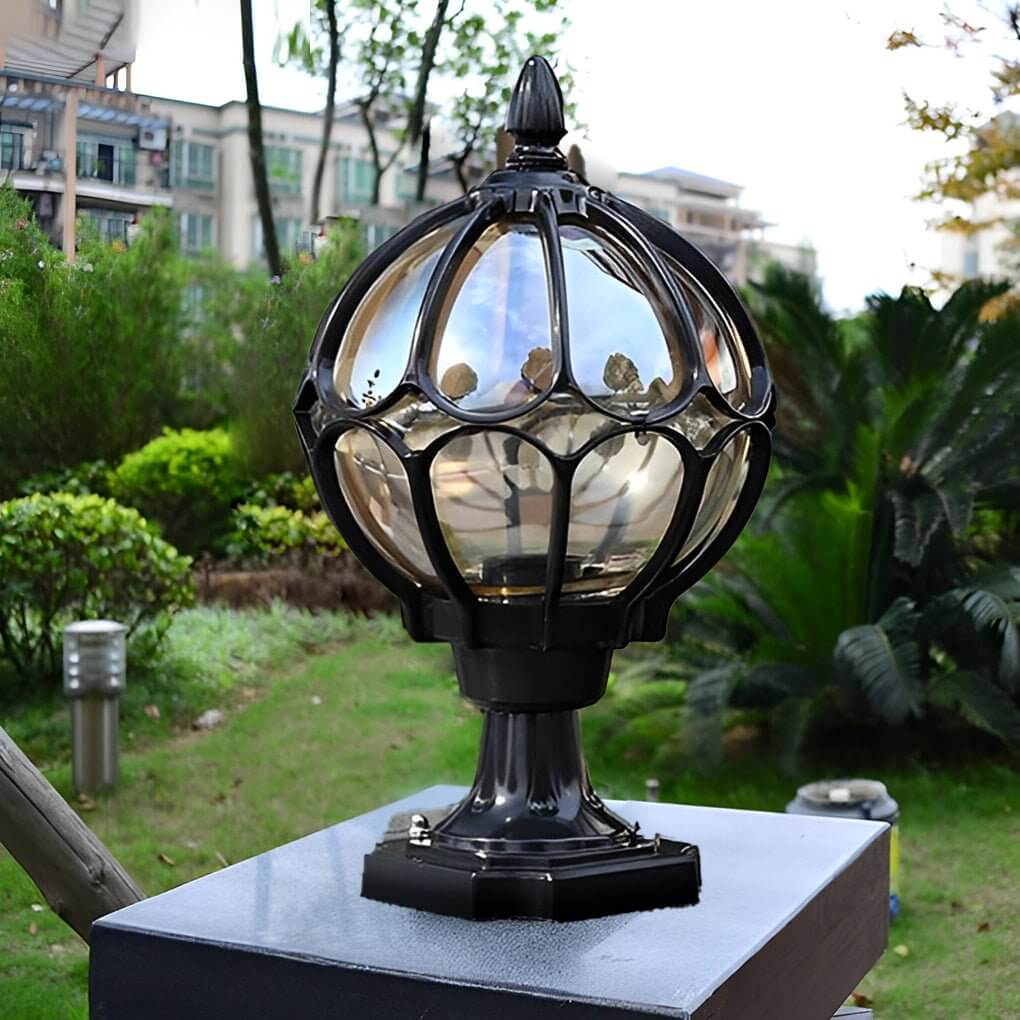 Outdoor Pillar Light Glass Globe IP65 E27 Socket