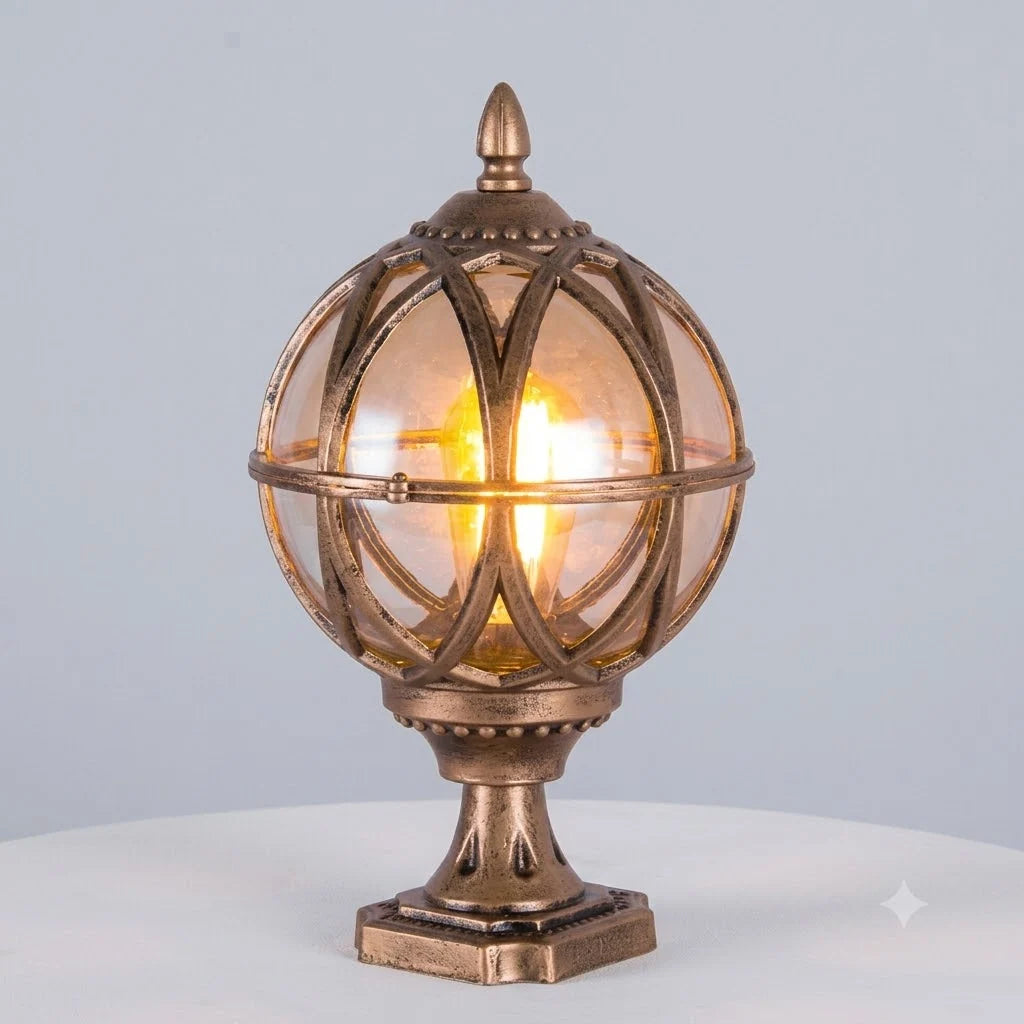 Outdoor Pillar Light Glass Globe IP65 E27 Socket
