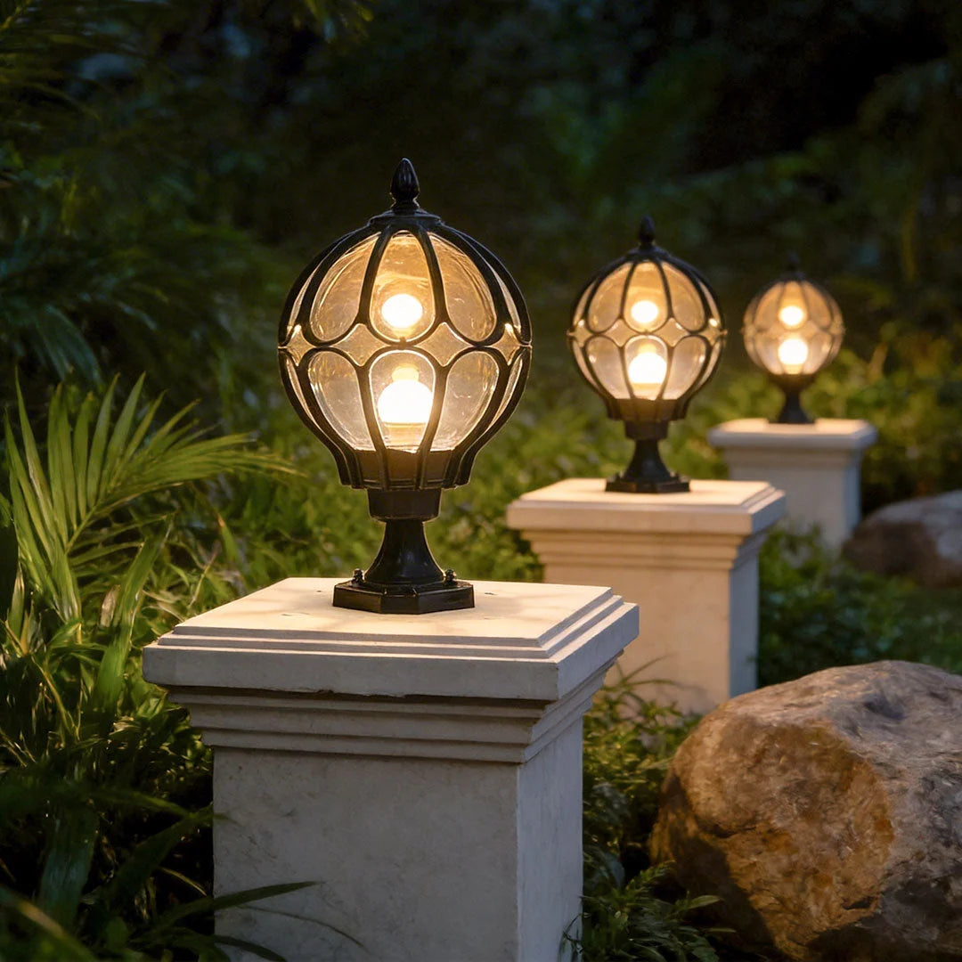 Outdoor Pillar Light Glass Globe IP65 E27 Socket