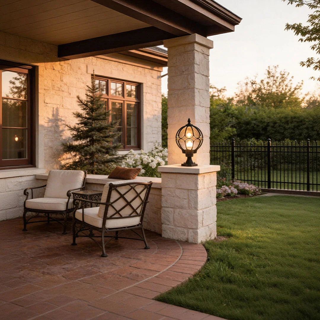 Outdoor Pillar Light Glass Globe IP65 E27 Socket