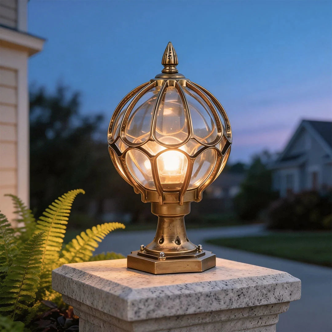 Outdoor Pillar Light Glass Globe IP65 E27 Socket