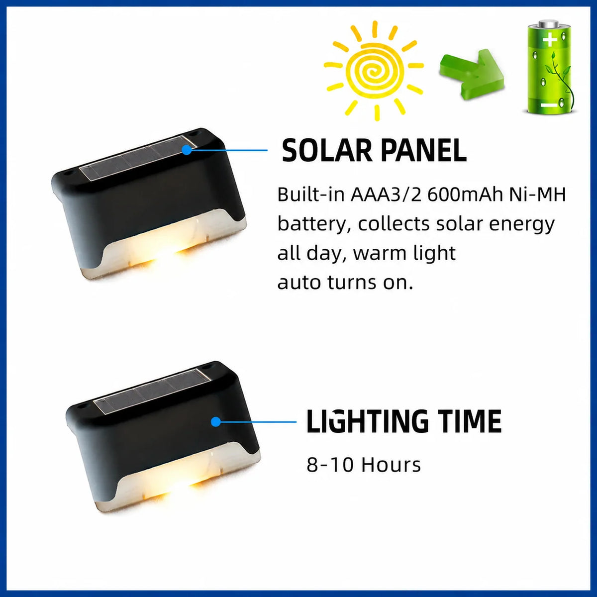 Outdoor Step Lights Solar-Powered Dusk-to-Dawn Weatherproof