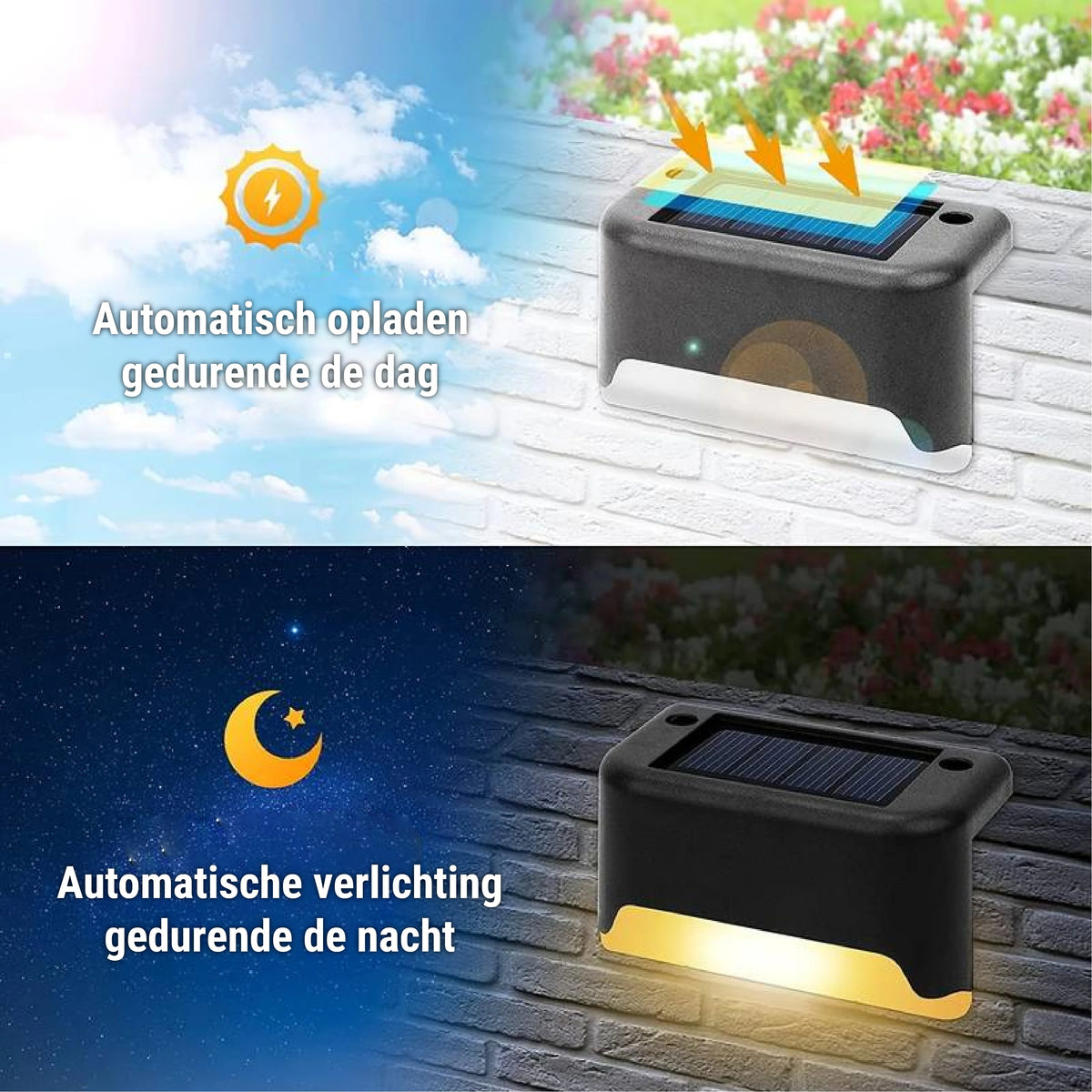 Outdoor Step Lights Solar-Powered Dusk-to-Dawn Weatherproof