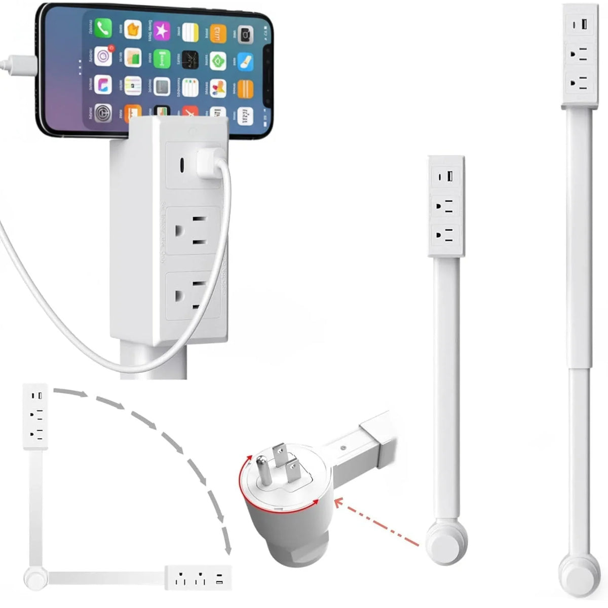 Outlet Extender Telescoping 28-Inch USB-A & USB-C Ports
