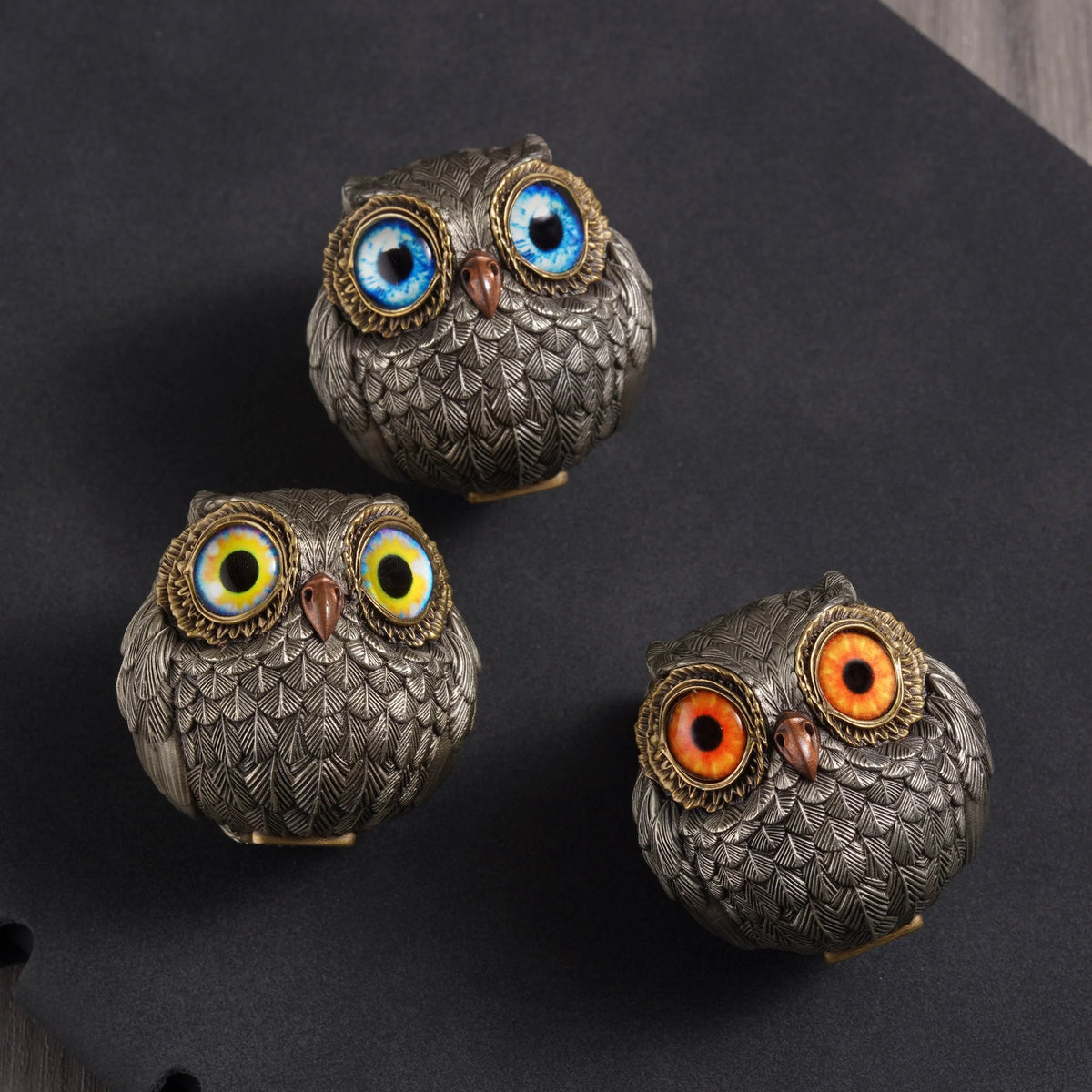 Owl Figurine Bronze Detailed Feather Design