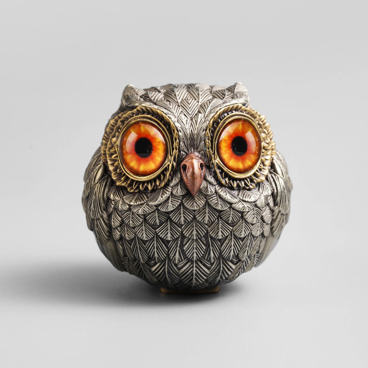 Owl Figurine Bronze Detailed Feather Design