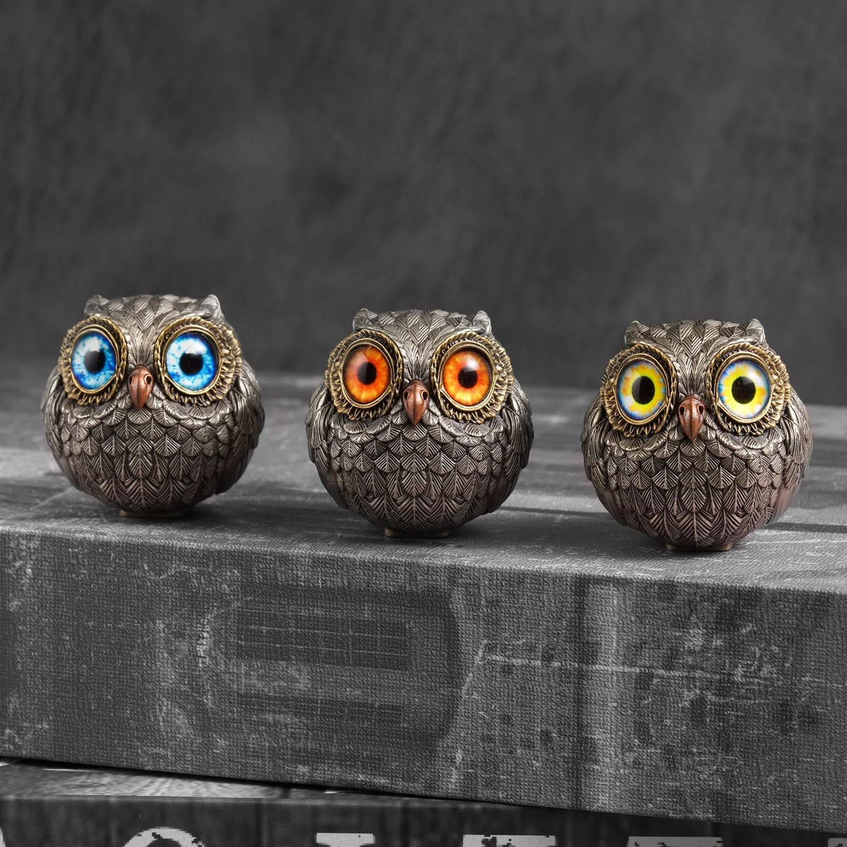 Owl Figurine Bronze Detailed Feather Design