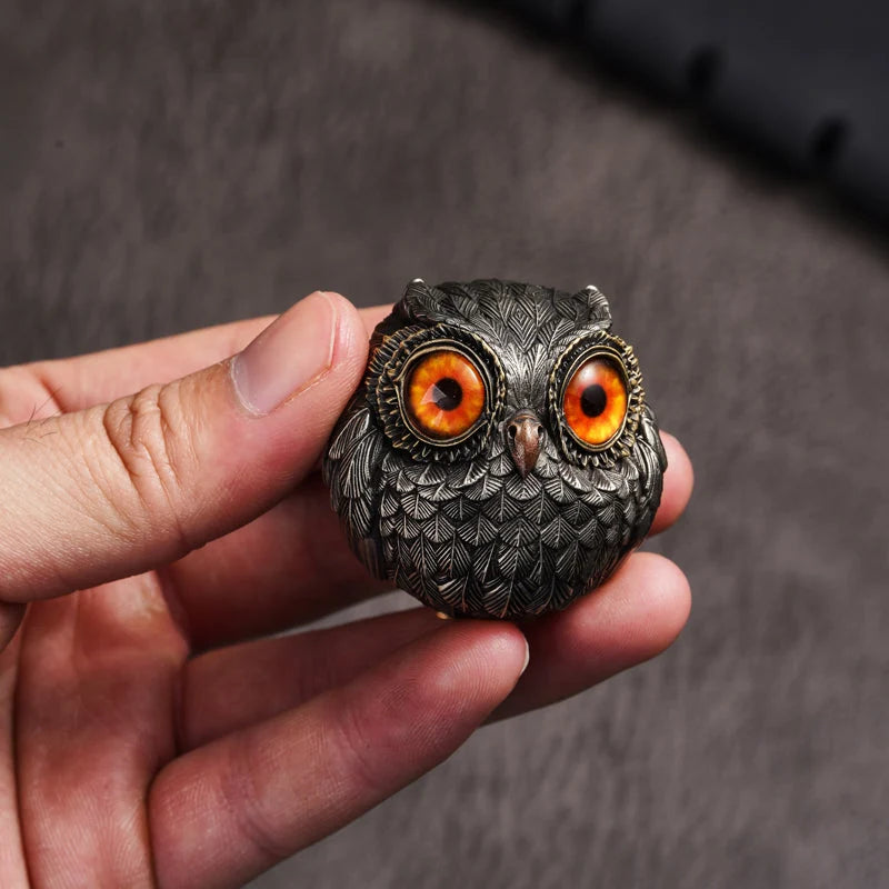 Owl Figurine Bronze Detailed Feather Design