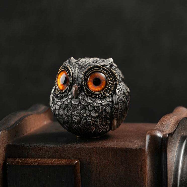 Owl Figurine Bronze Detailed Feather Design