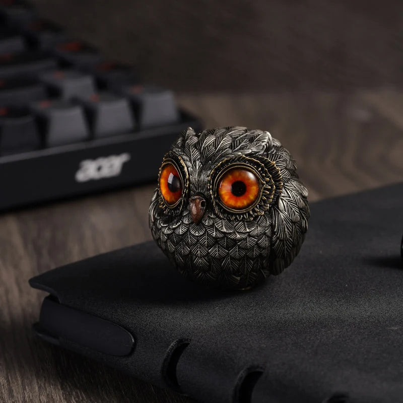 Owl Figurine Bronze Detailed Feather Design