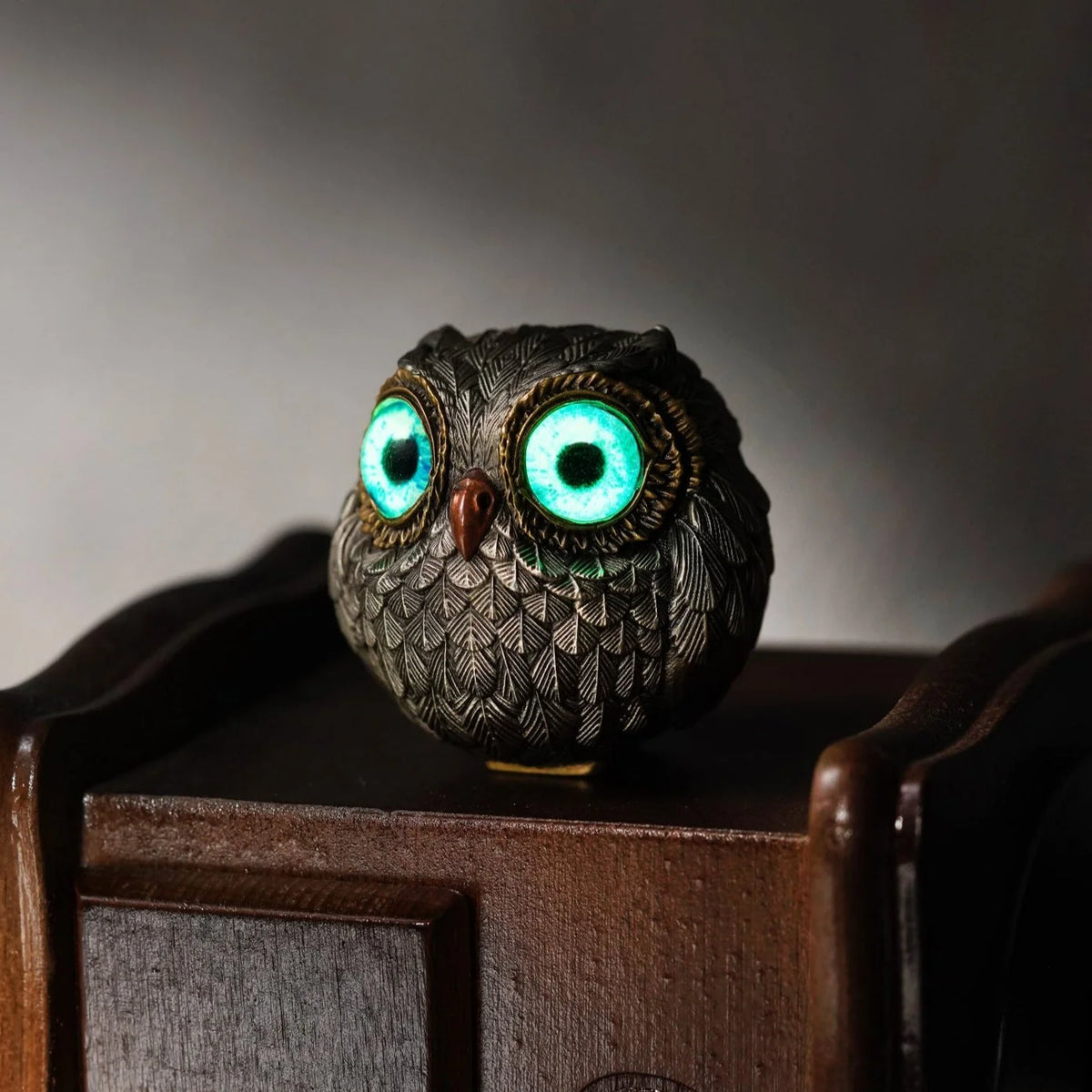 Owl Figurine Bronze Detailed Feather Design