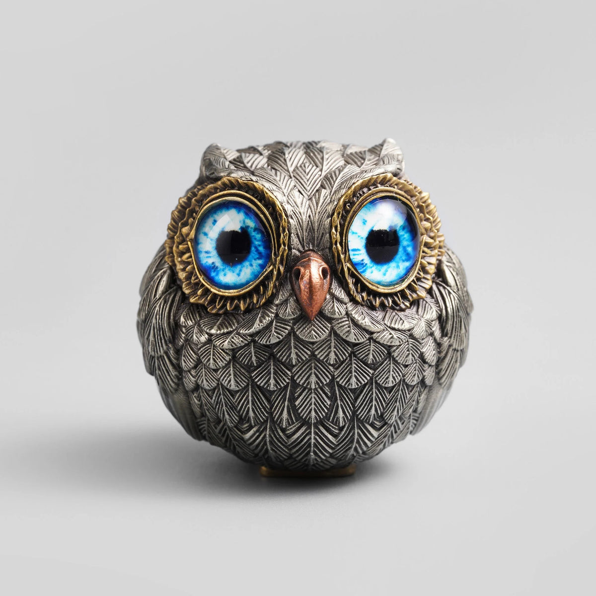 Owl Figurine Bronze Detailed Feather Design