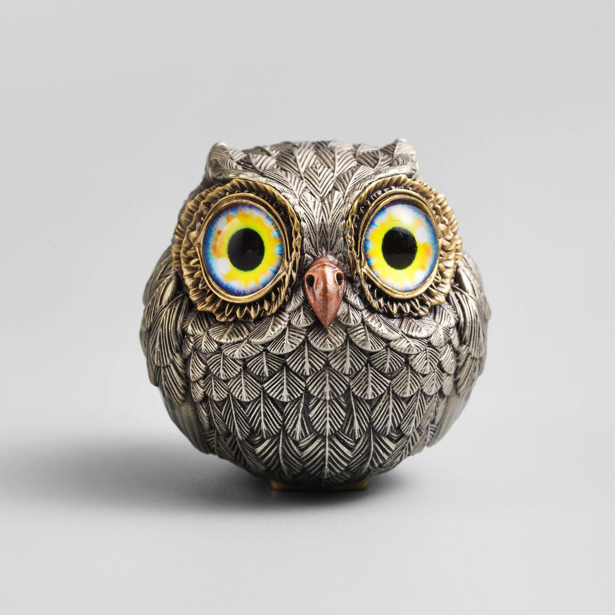 Owl Figurine Bronze Detailed Feather Design
