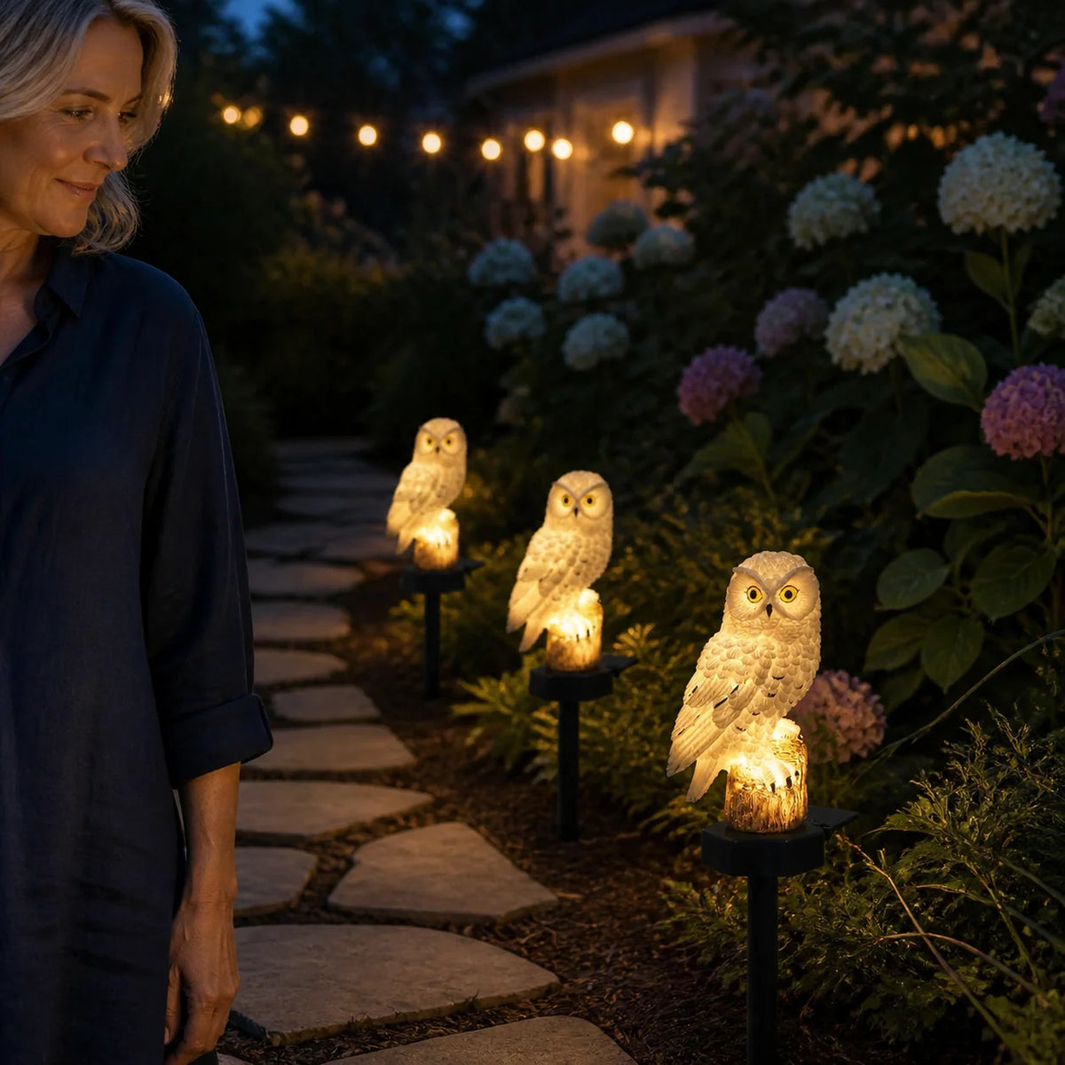 Owl Garden Light Solar Powered Automatic Dusk-To-Dawn Waterproof