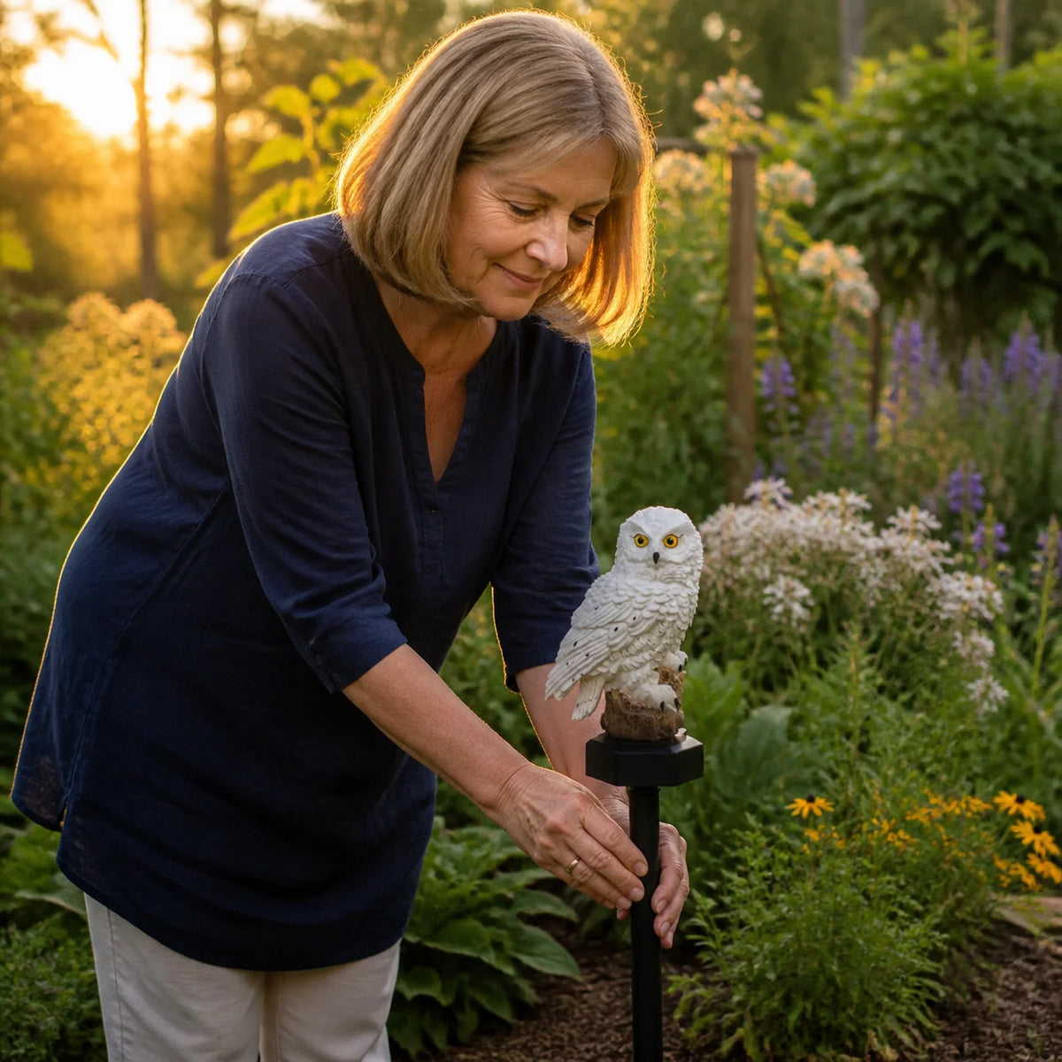 Owl Garden Light Solar Powered Automatic Dusk-To-Dawn Waterproof