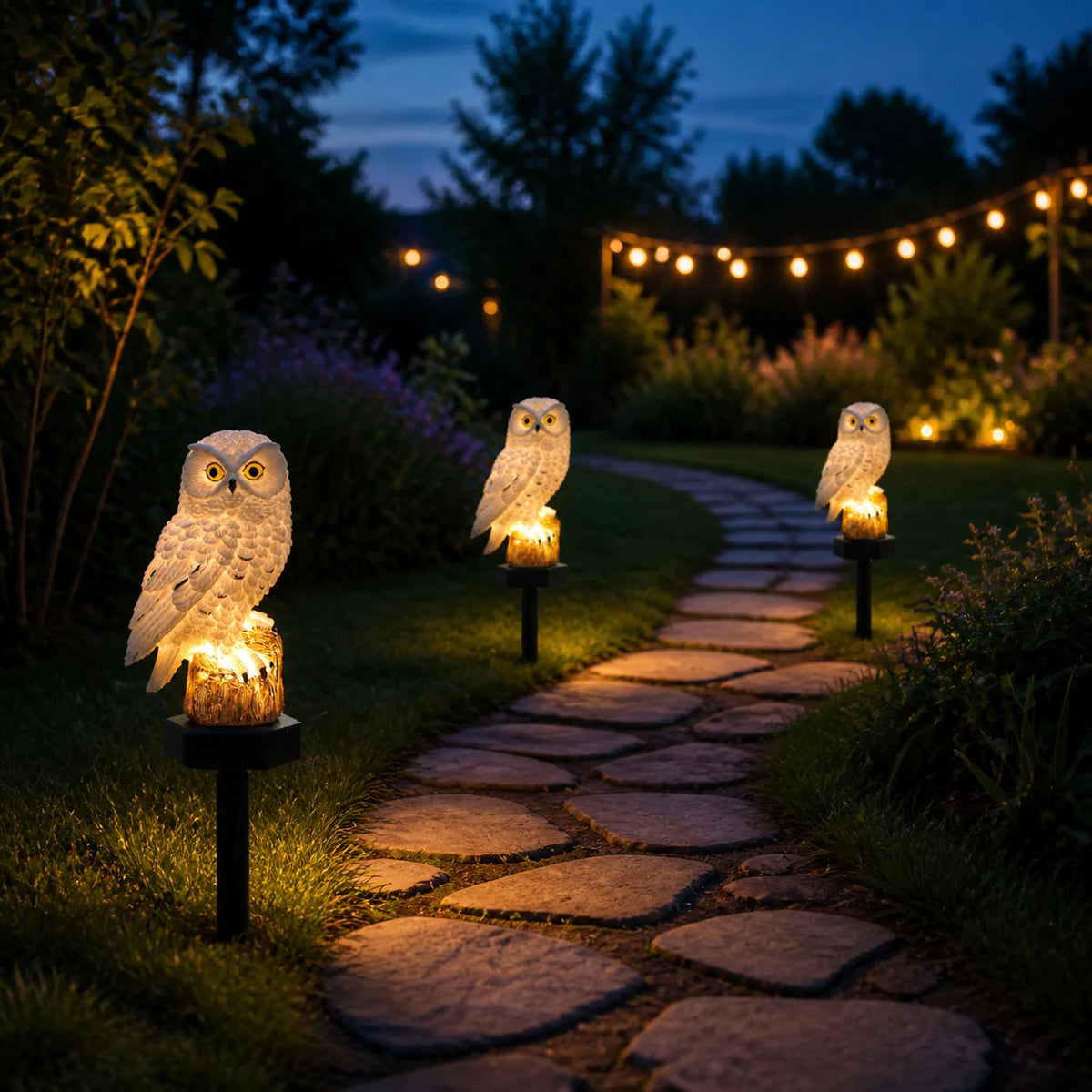 Owl Garden Light Solar Powered Automatic Dusk-To-Dawn Waterproof