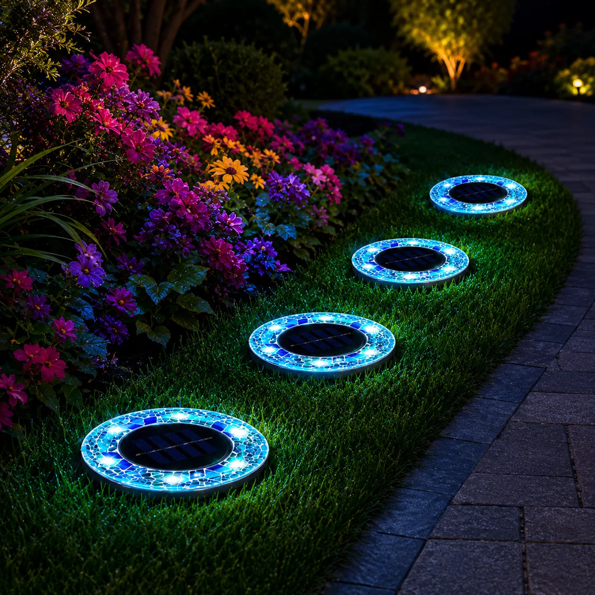 Pathway Lights Solar-Powered LED Mosaic Design Automatic Night Lighting