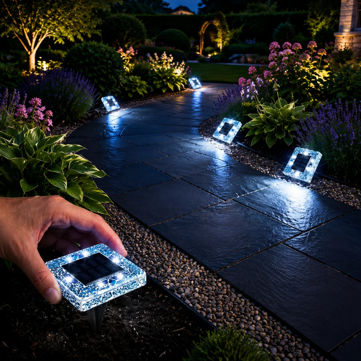 Pathway Lights Solar-Powered LED Mosaic Design Automatic Night Lighting