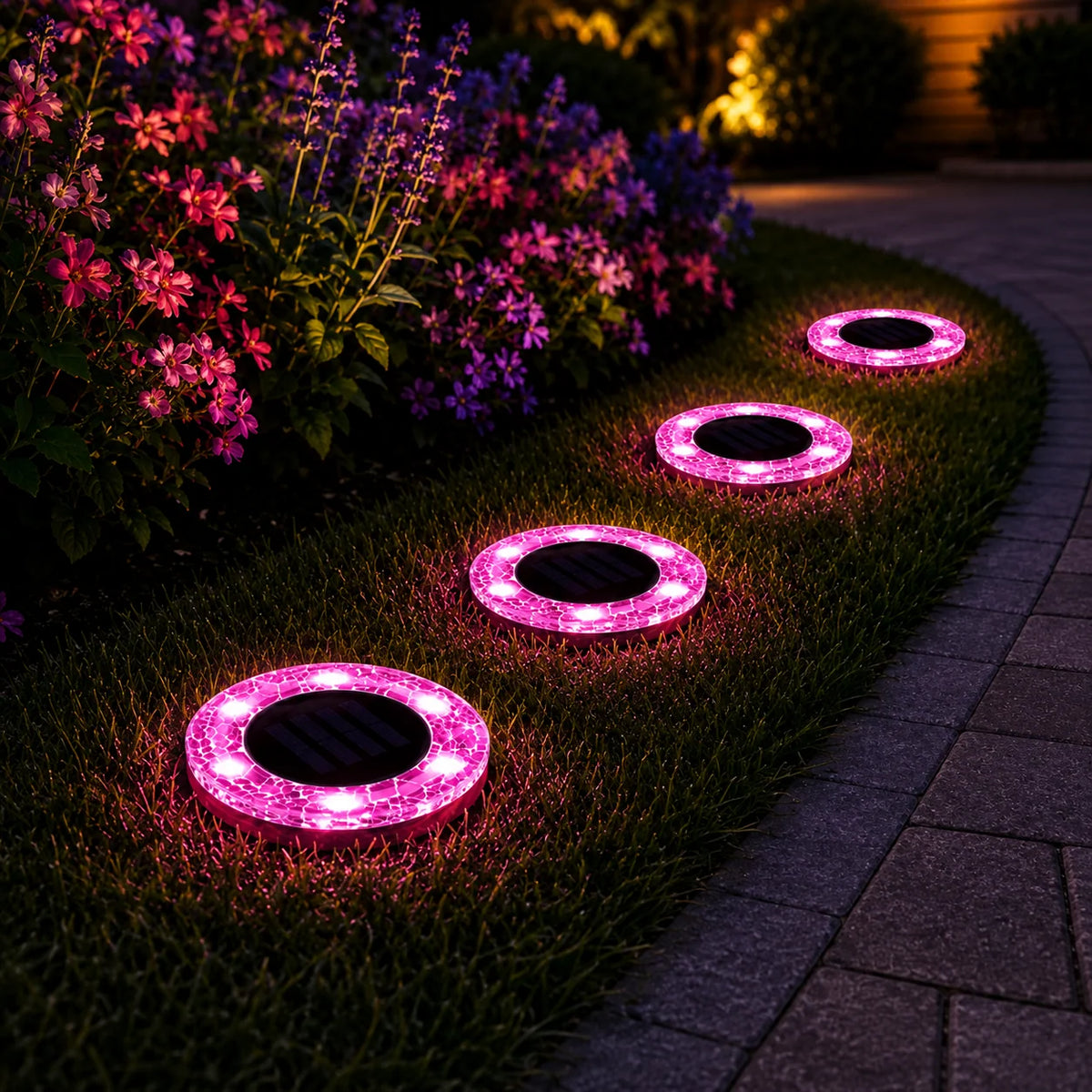 Pathway Lights Solar-Powered LED Mosaic Design Automatic Night Lighting