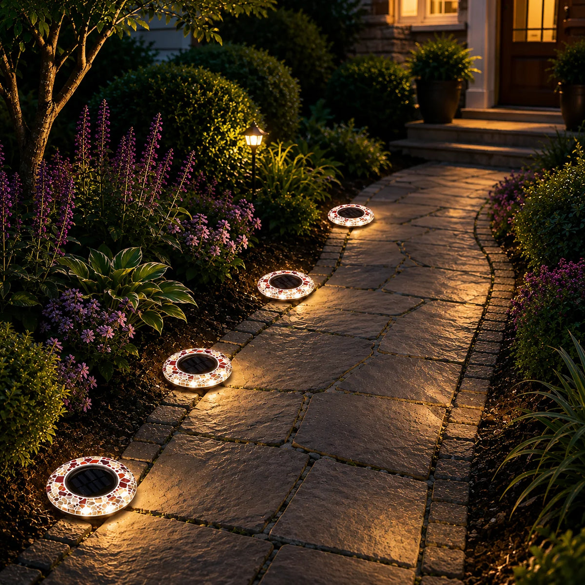 Pathway Lights Solar-Powered LED Mosaic Design Automatic Night Lighting