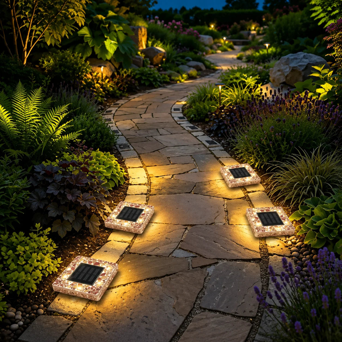 Pathway Lights Solar-Powered LED Mosaic Design Automatic Night Lighting