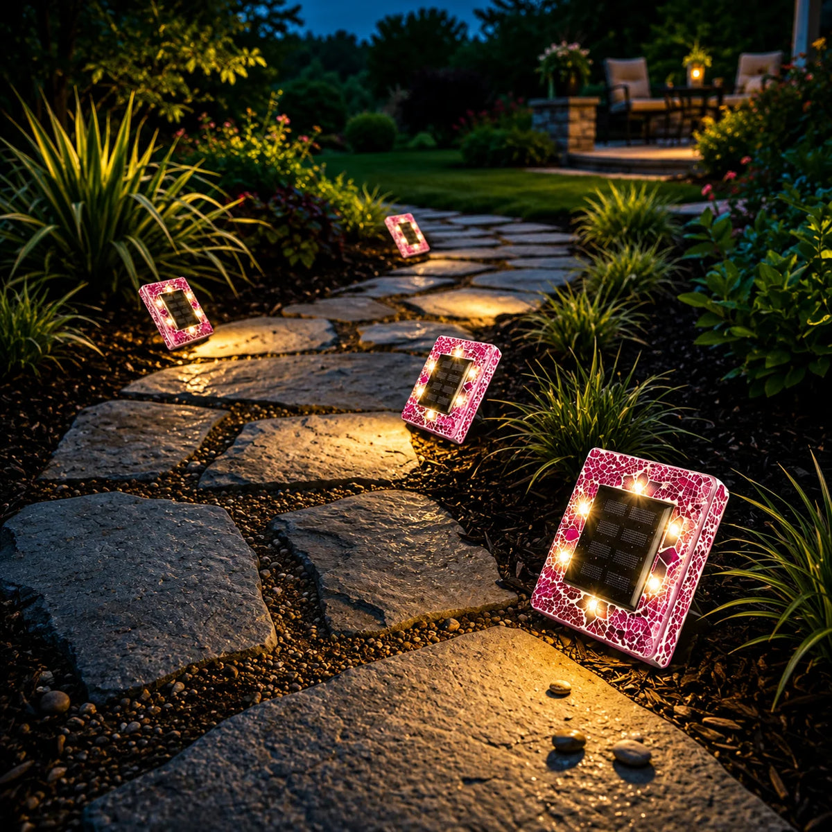 Pathway Lights Solar-Powered LED Mosaic Design Automatic Night Lighting