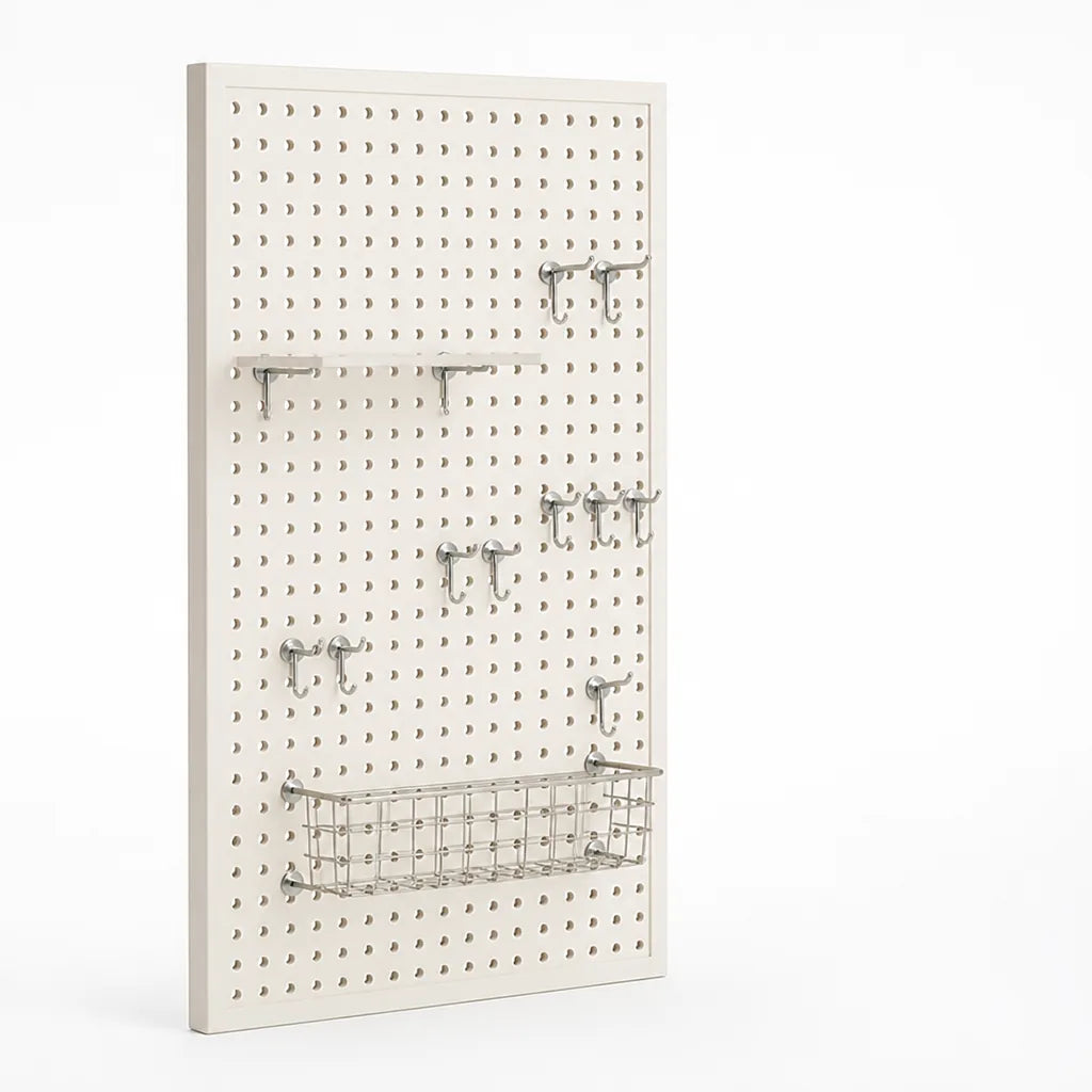 Pegboard Organizer Wall-Mounted Modular Design 10 Metal Hooks