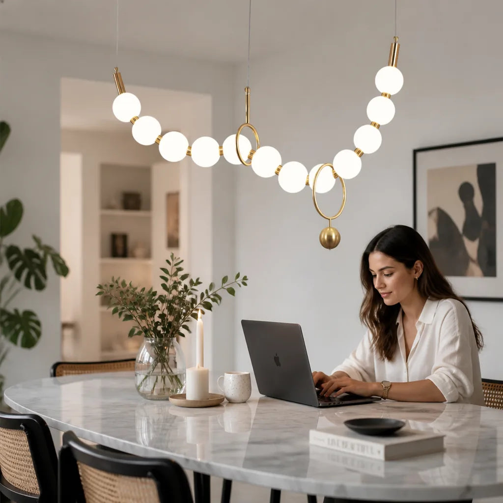 Pendant Light Orbital Design Frosted Glass Adjustable Height