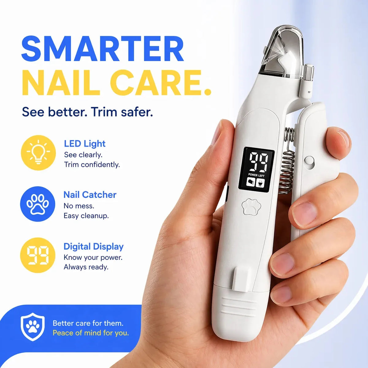 Pet Nail Clipper & Grinder LED Rechargeable 2-In-1