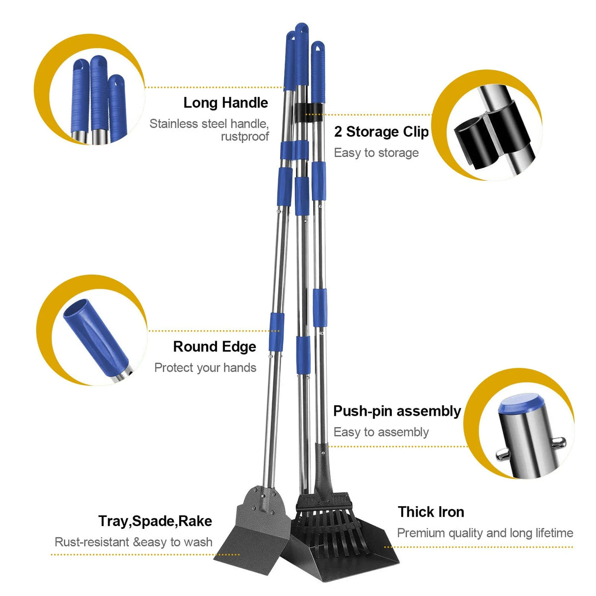 Pet Waste Scooper Set Long Handle Stainless Steel